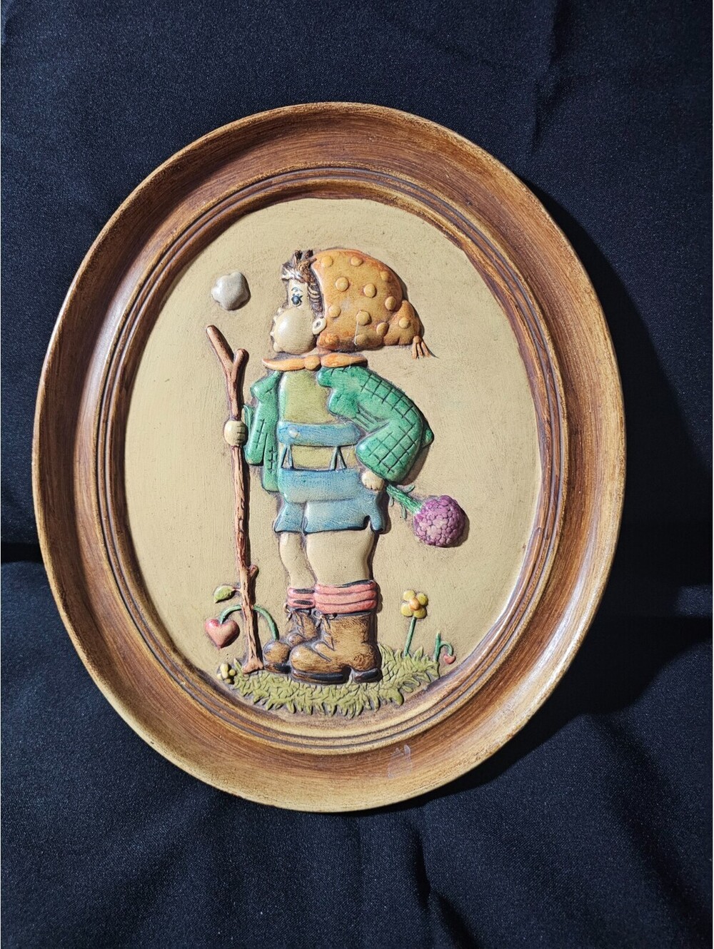 Vintage 1974 Holland Mold Wall Plaque Little Hiker Art Decor 11.5" Hand Painted
